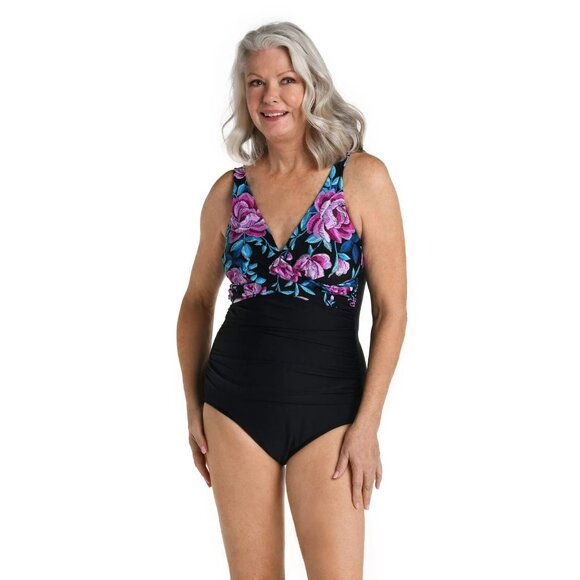 Maxine of Hollywood Mio Size 10 Midnight Orchid Wrap Front One Piece Swimsuit - Picture 1 of 12